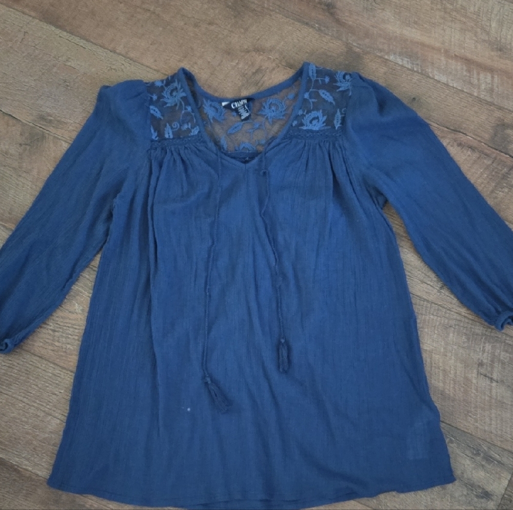 Chaps Deep Blue Women's Blouse with Lace Detail